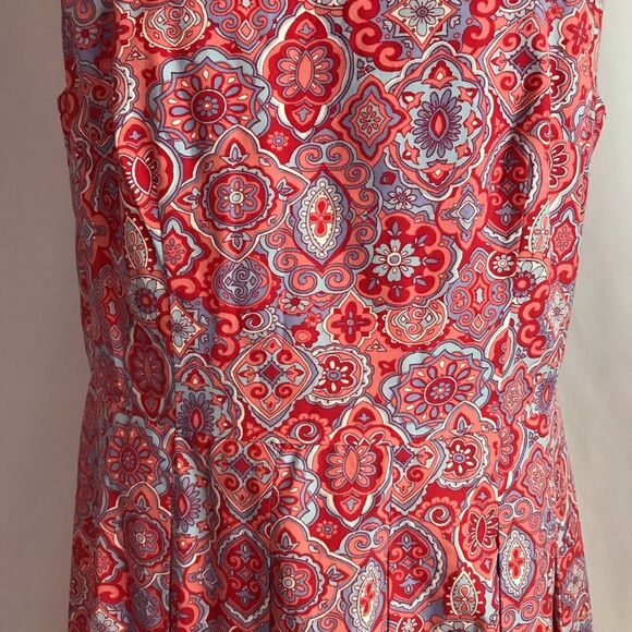 Talbots Medallion Fit & Flare Midi Dress Women's Size 10 Red & Blue Paisley - Picture 8 of 12